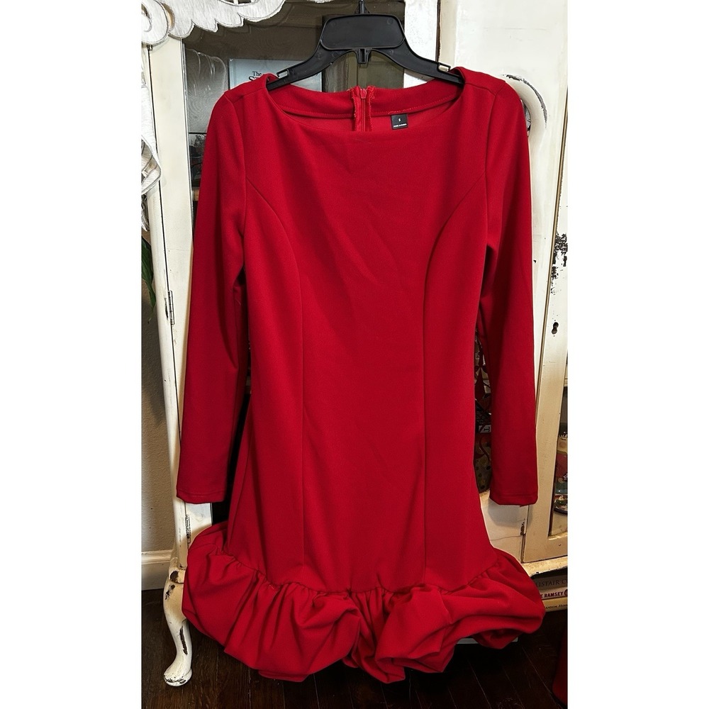 SHEIN Bae Sweet Tutu Hot Red Women's Dress Long Sleeve Size Small